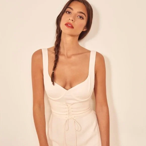 Reformation Sigrid Corset Milkmaid cream/off white midi dress wired cups size 12 - Picture 1 of 15